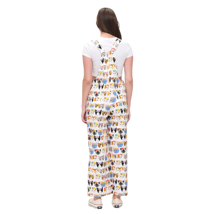 Floral Crown Cats Print Overalls