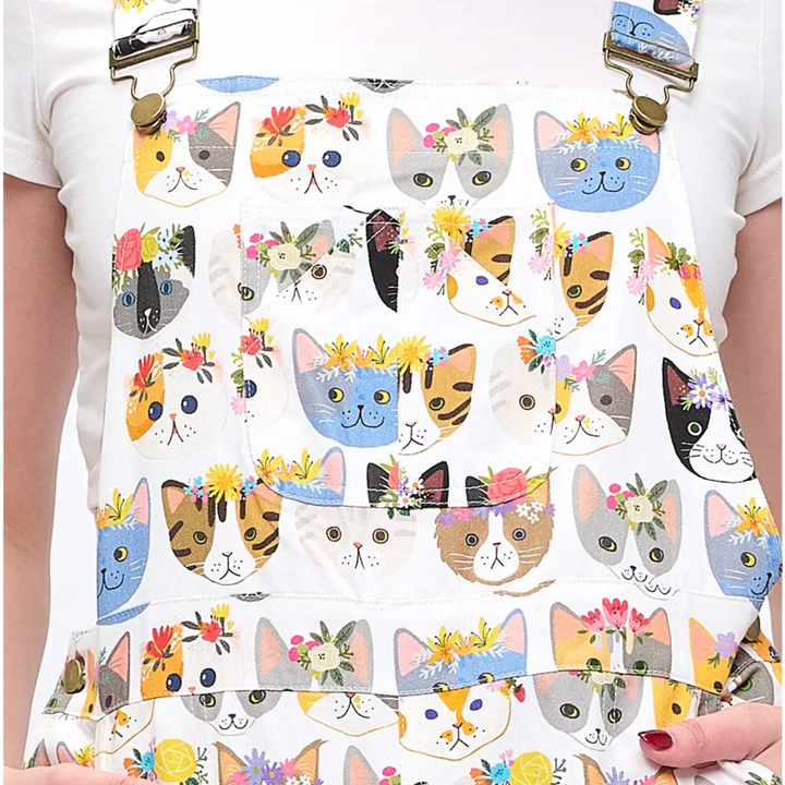 Floral Crown Cats Print Overalls