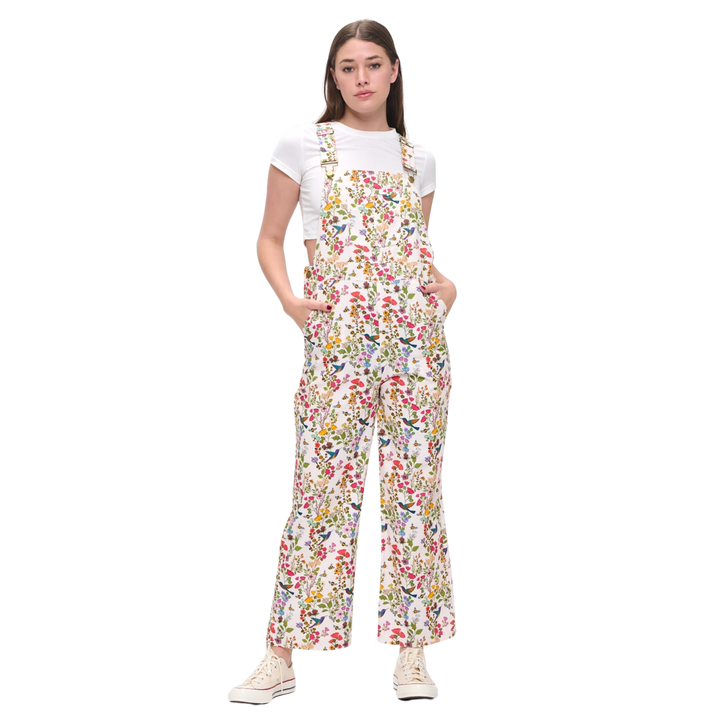 Floral Hummingbird Print Overalls