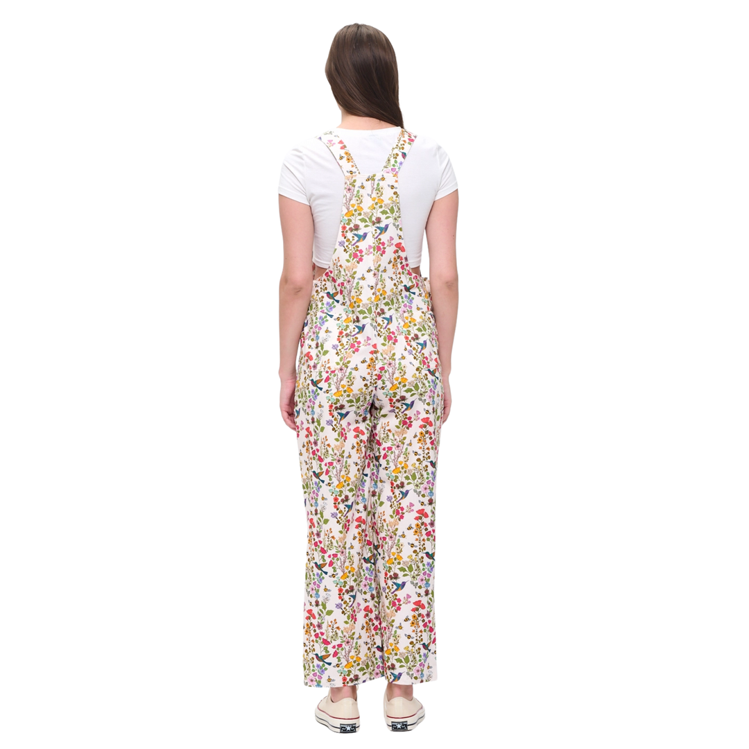 Floral Hummingbird Print Overalls