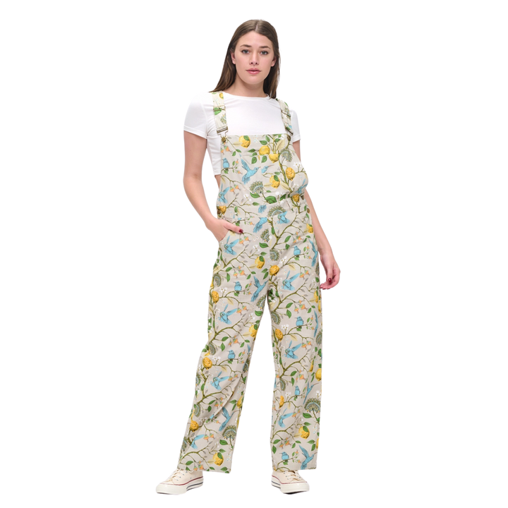 Lemon Blossoms and Humming Bird Print Overalls