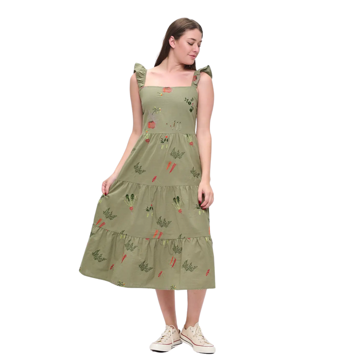 Veggie Garden Embroidered Dress Green