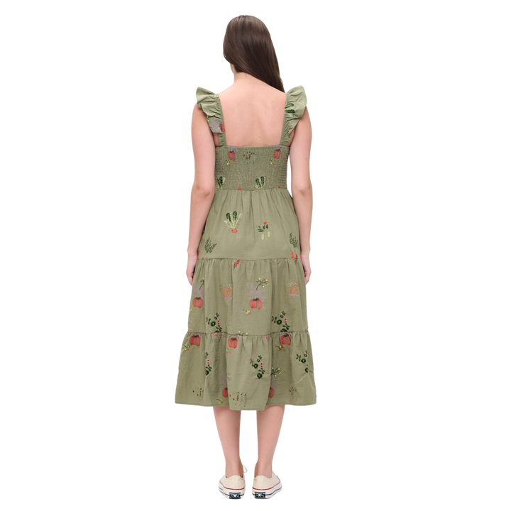 Veggie Garden Embroidered Dress Green