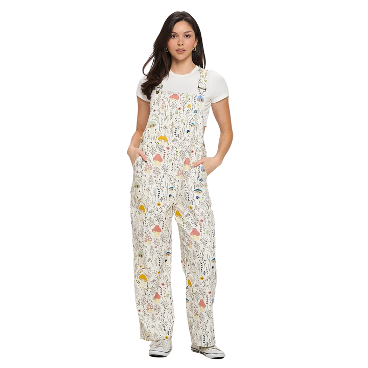 Mushroom Meadow Print Overalls