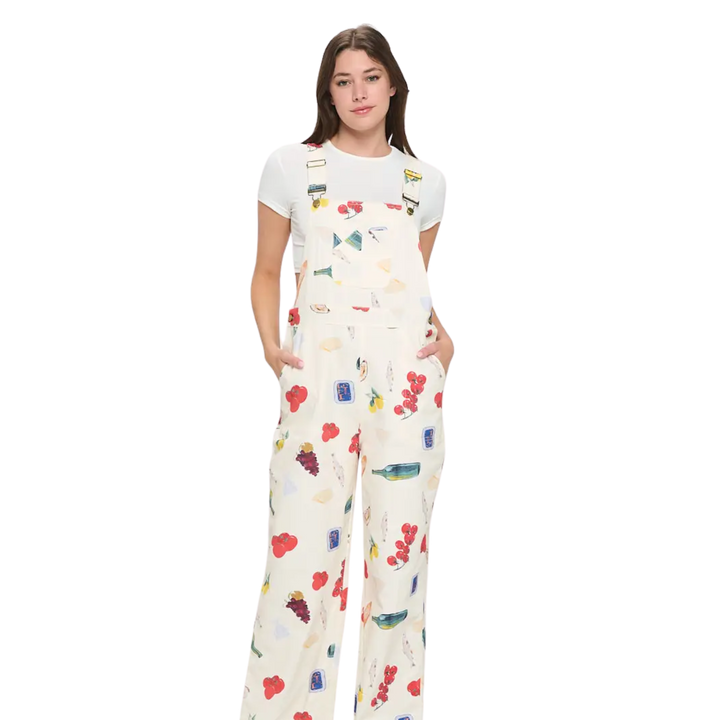 Delightful Spring Picnic Print Overalls