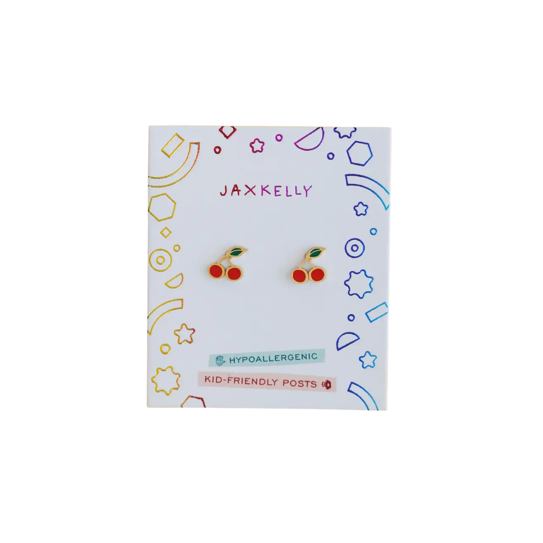 Cherry Enamel Flat Back Kids Earrings