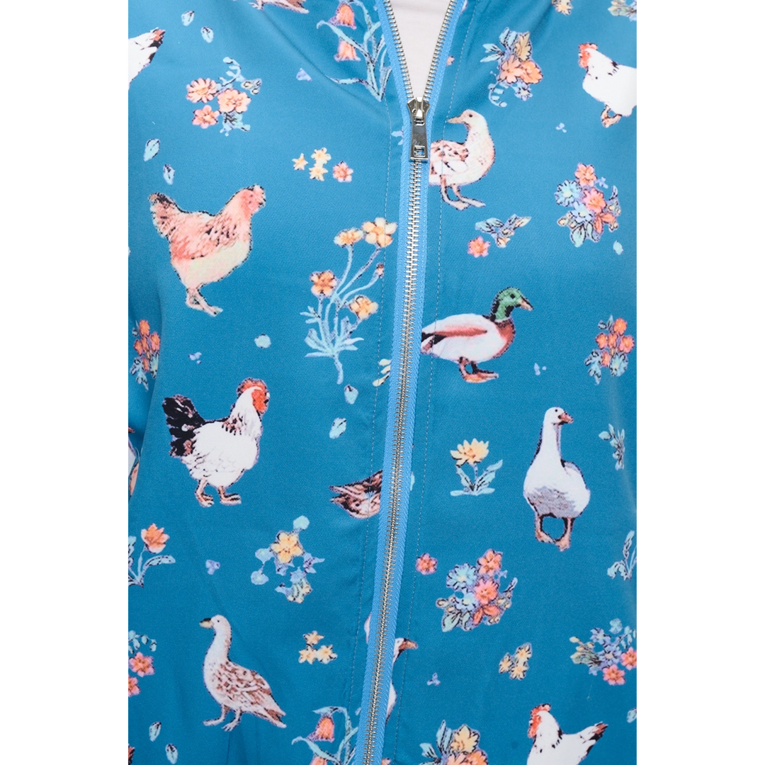 Ducks and Chicken Floral Print Bomber Jacket