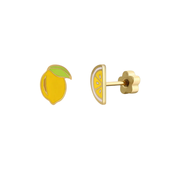 Lemon Enamel Flat Back Kids Earrings