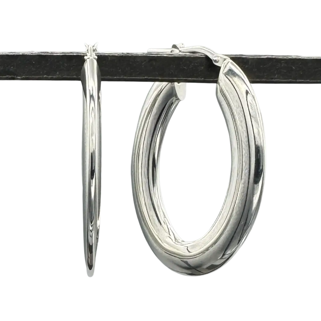 Silver Large Flattened Oval Hoops