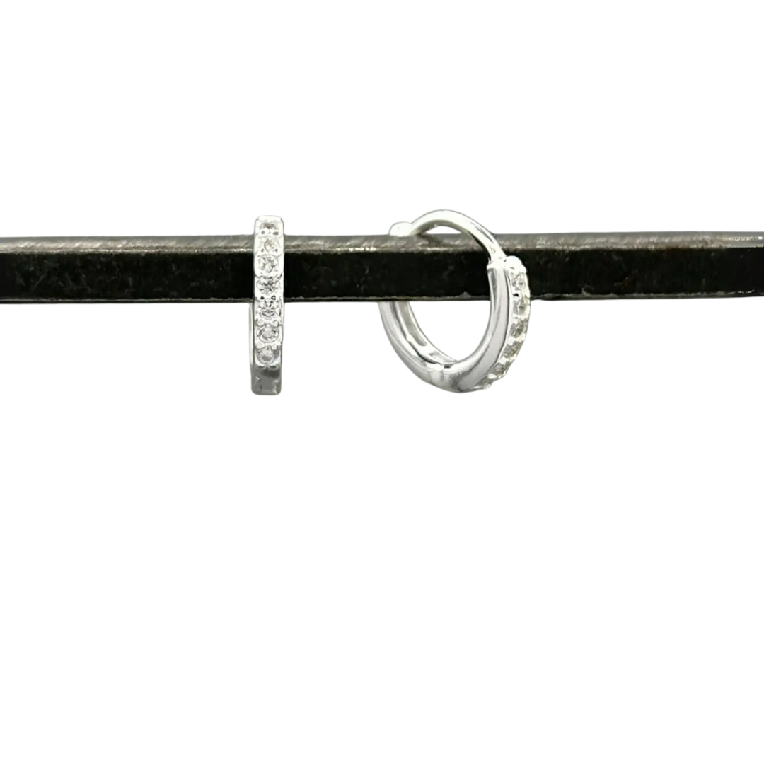 Silver Squared Pave Clicker Huggie Hoops