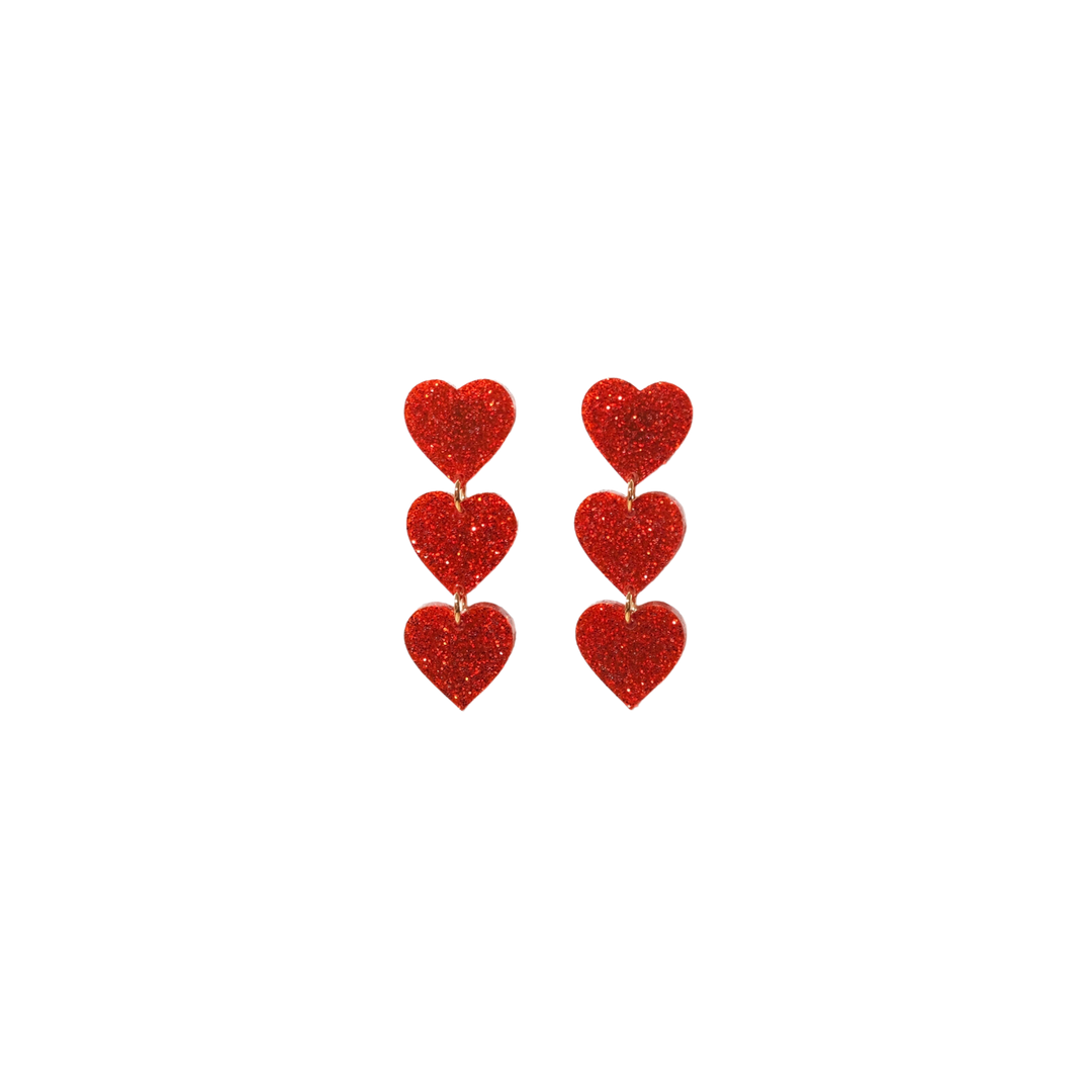 Three Hearts Chain Dangle Earrings