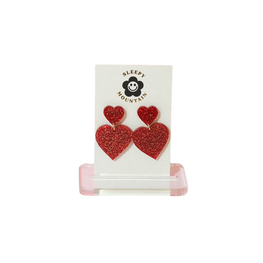 Double Heart Dangle Earrings