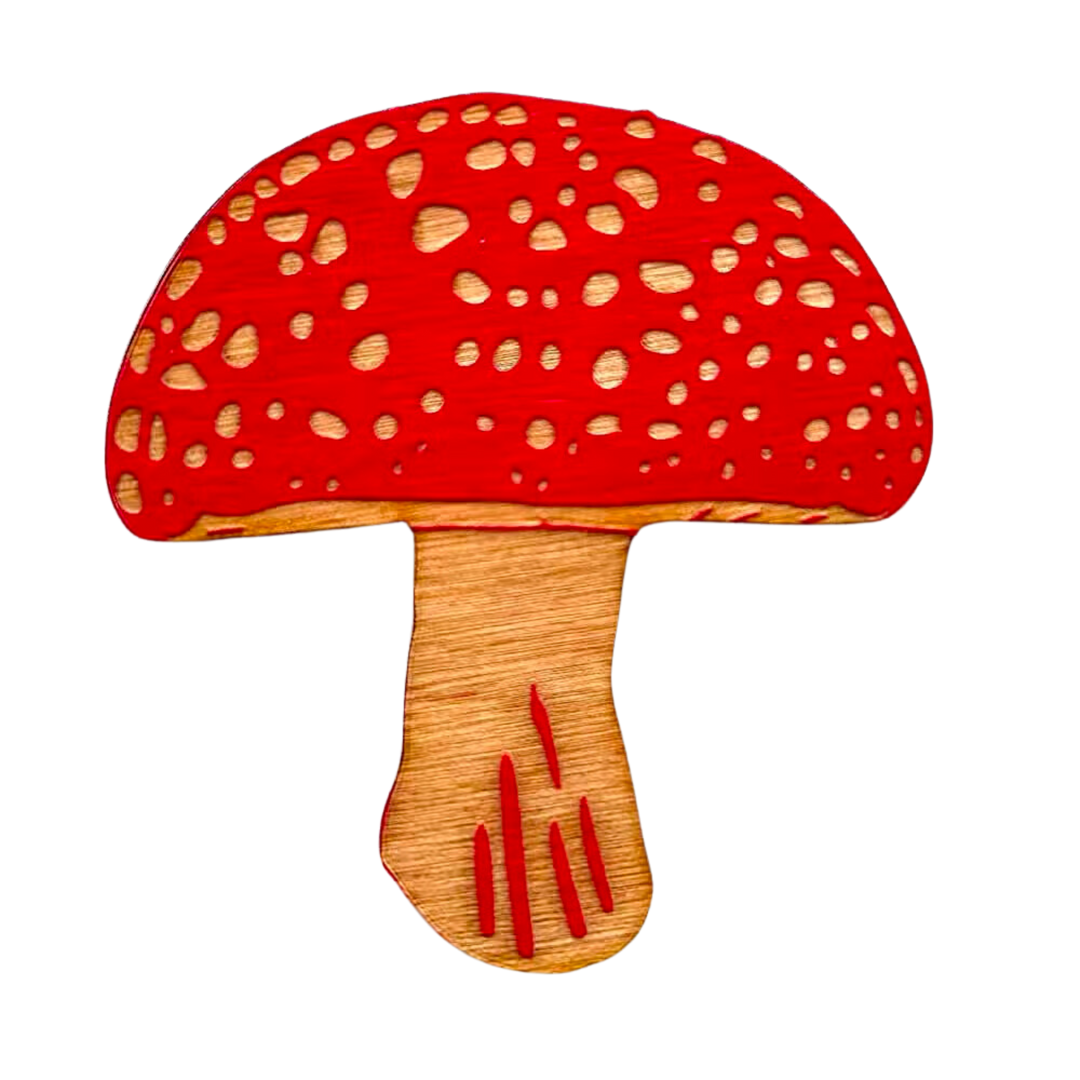 Laser-Engraved Wooden Amanita Mushroom Magnet