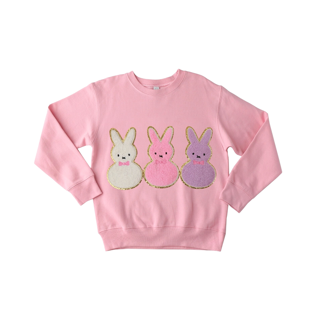 Chenille Bunny Trio Sweatshirt - Pink