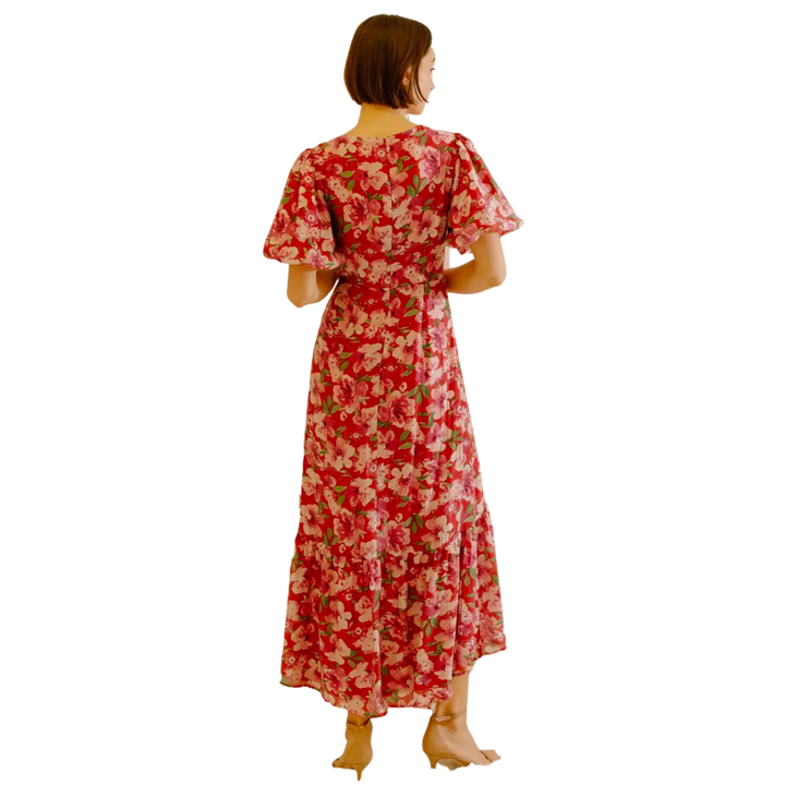 Large Floral Wrapped Bust Midi Dress