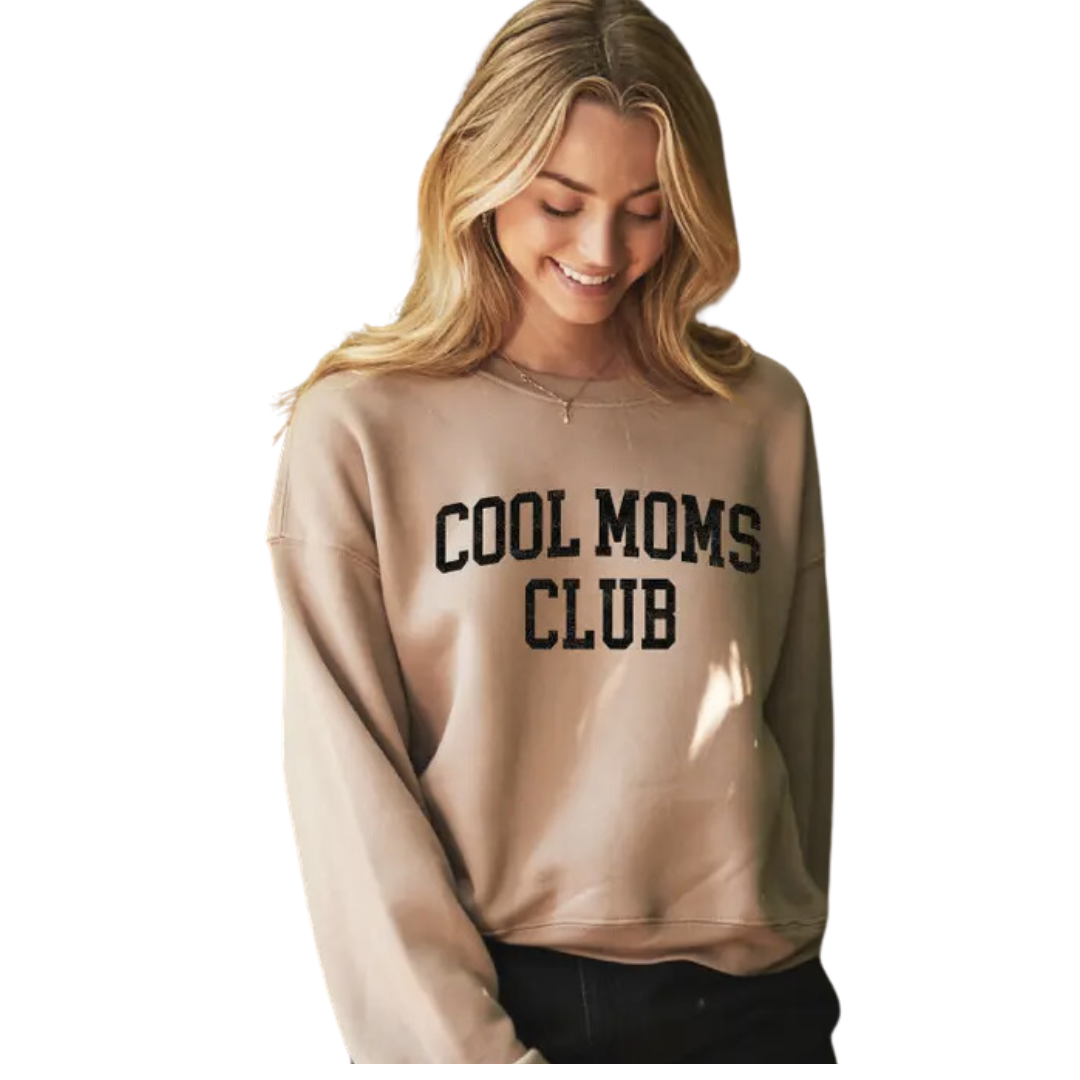 Cool Moms Club Mid Graphic Sweatshirt - Tan