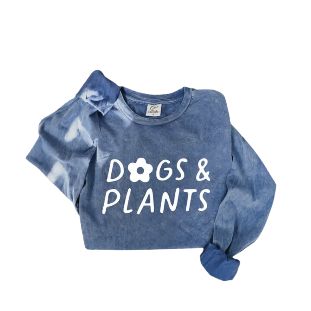 Dogs and Plants Mineral Washed Long Sleeve Graphic - Denim Blue