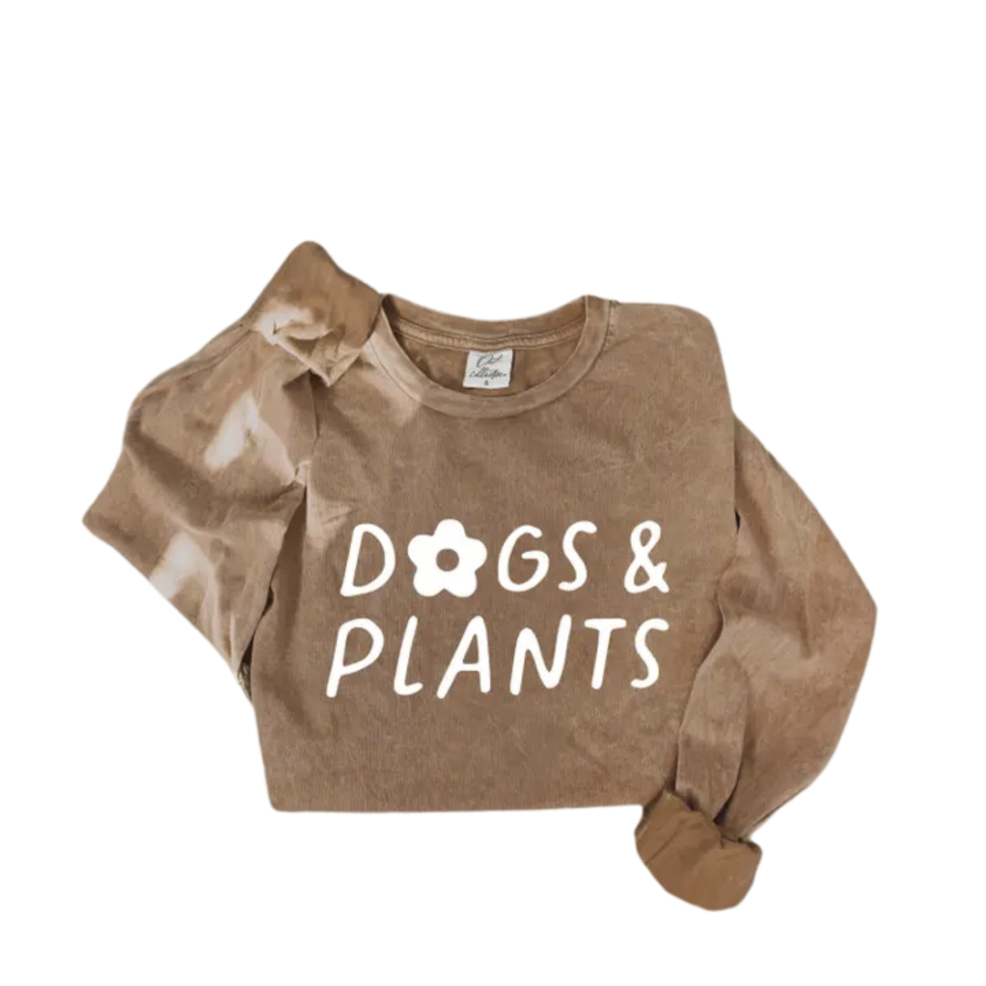 Dogs and Plants Mineral Washed Long Sleeve Graphic- Toast