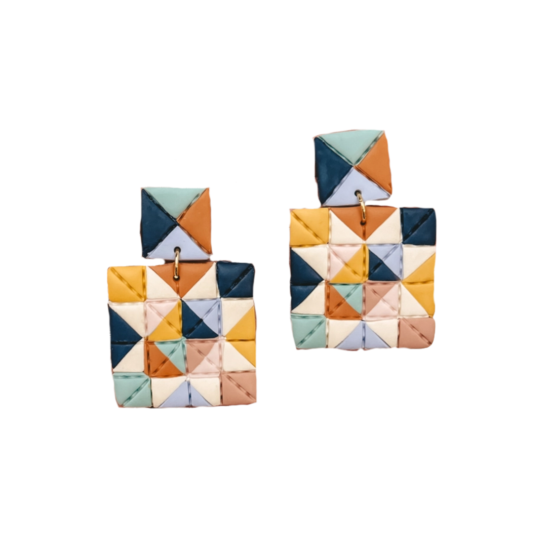 Quilted Style Stud Dangle Earrings