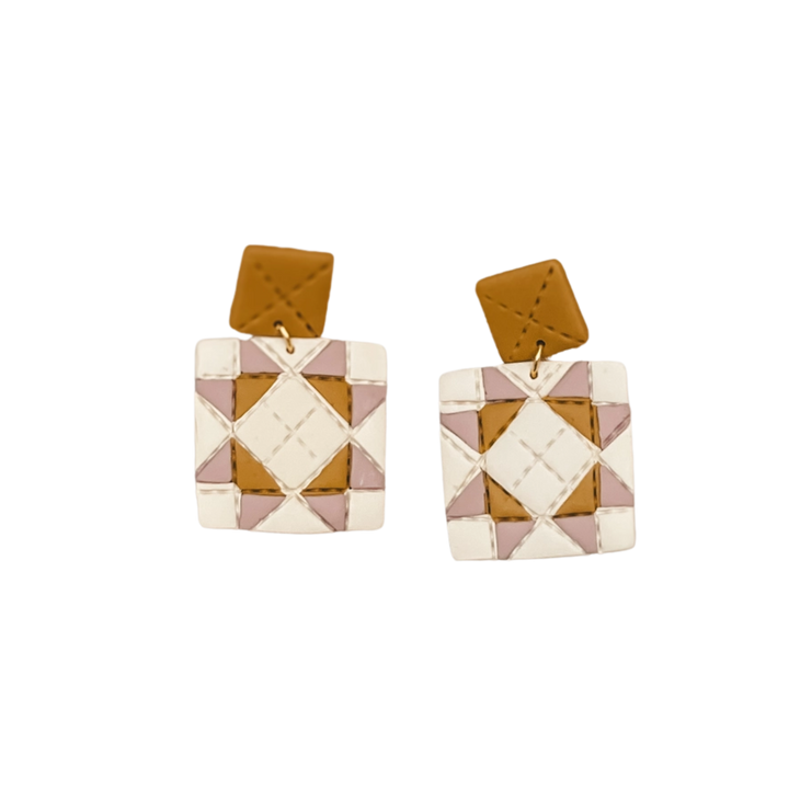Quilted Style Stud Dangle Earrings