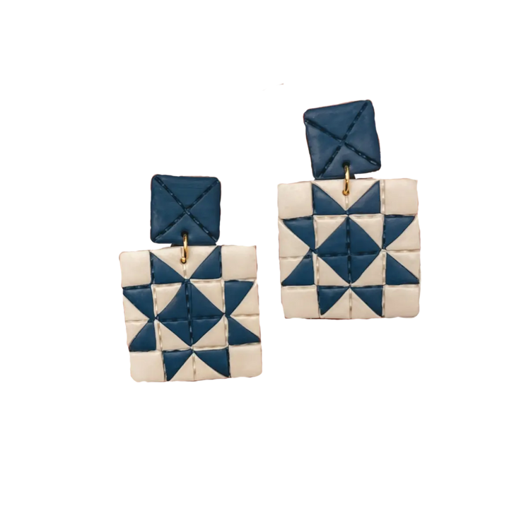 Quilted Style Stud Dangle Earrings