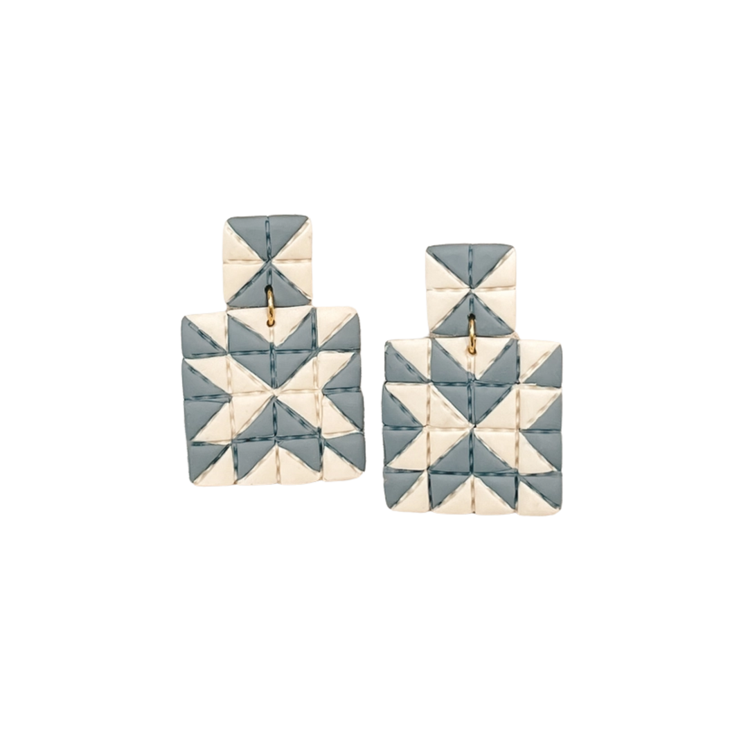 Quilted Style Stud Dangle Earrings