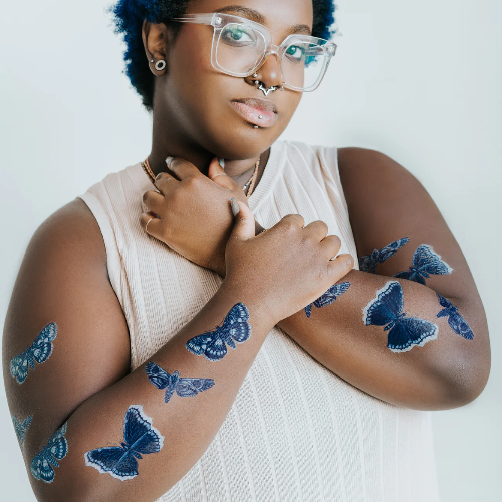 Sapphire Moths Tattoo Pair