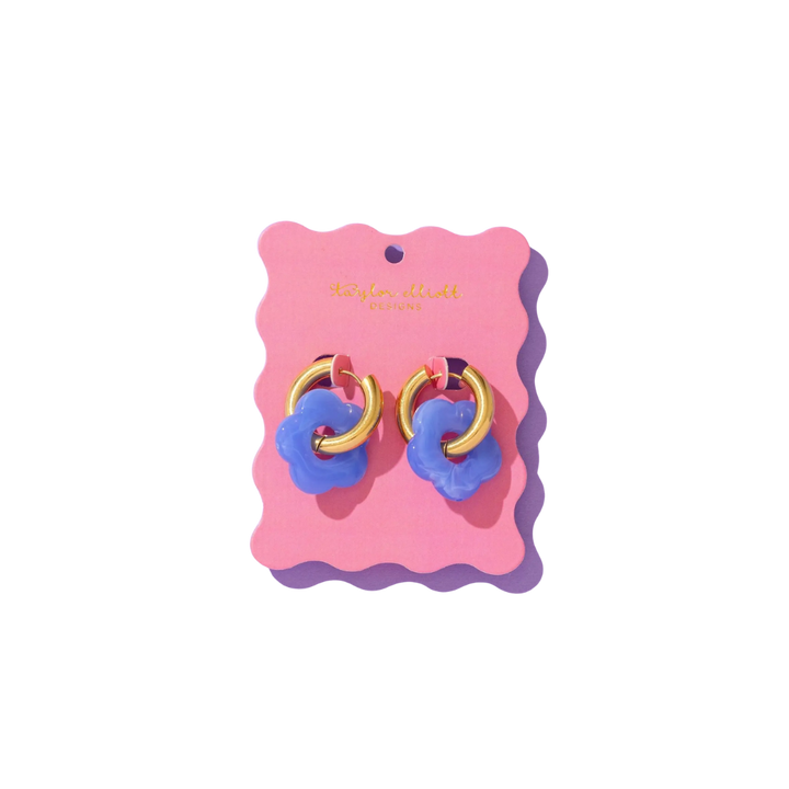 Laurel Blue Acrylic Flower Huggie Earrings