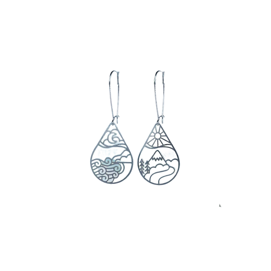 Moon Ocean & Sun Mountain Silver Earrings