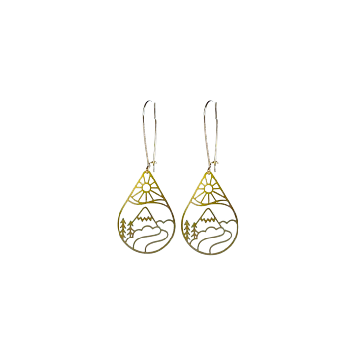 Moon Ocean & Sun Mountain Gold Earrings