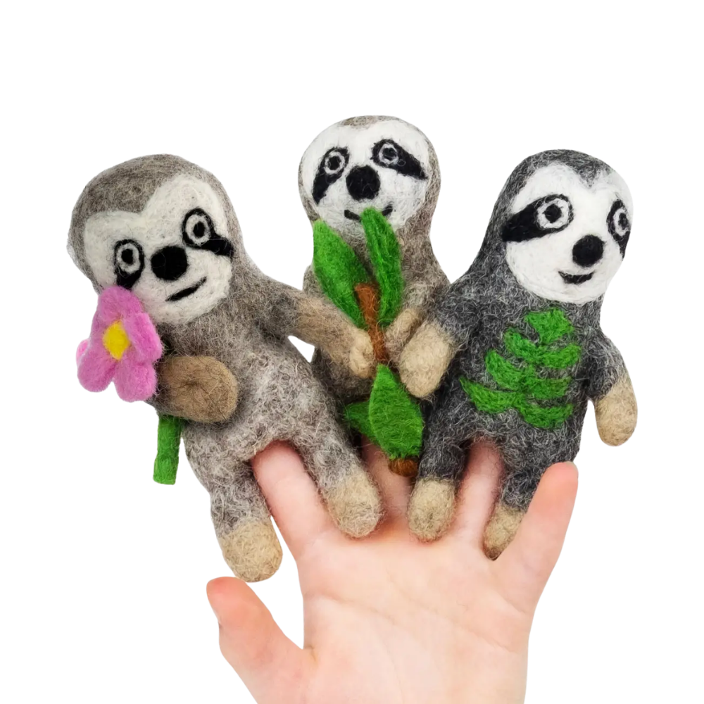 Assorted Sloth Felt Finger Puppets