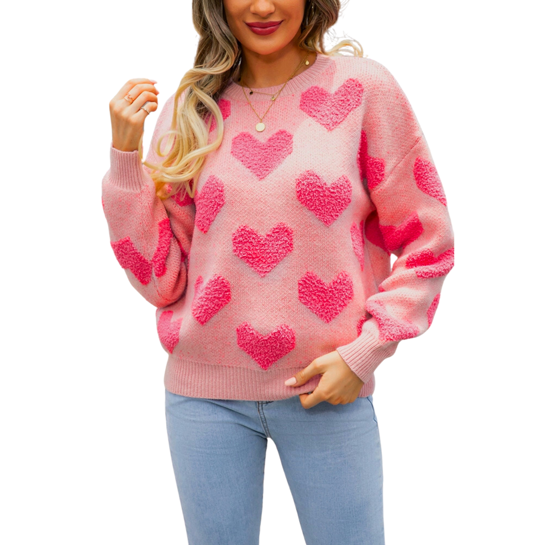 Pink Heart Knitted Pullover Sweater