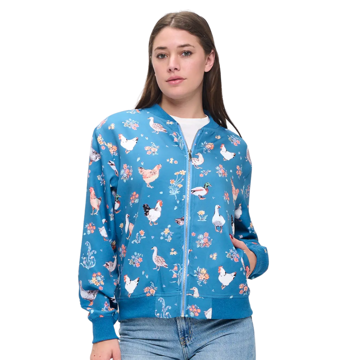 Ducks and Chicken Floral Print Bomber Jacket