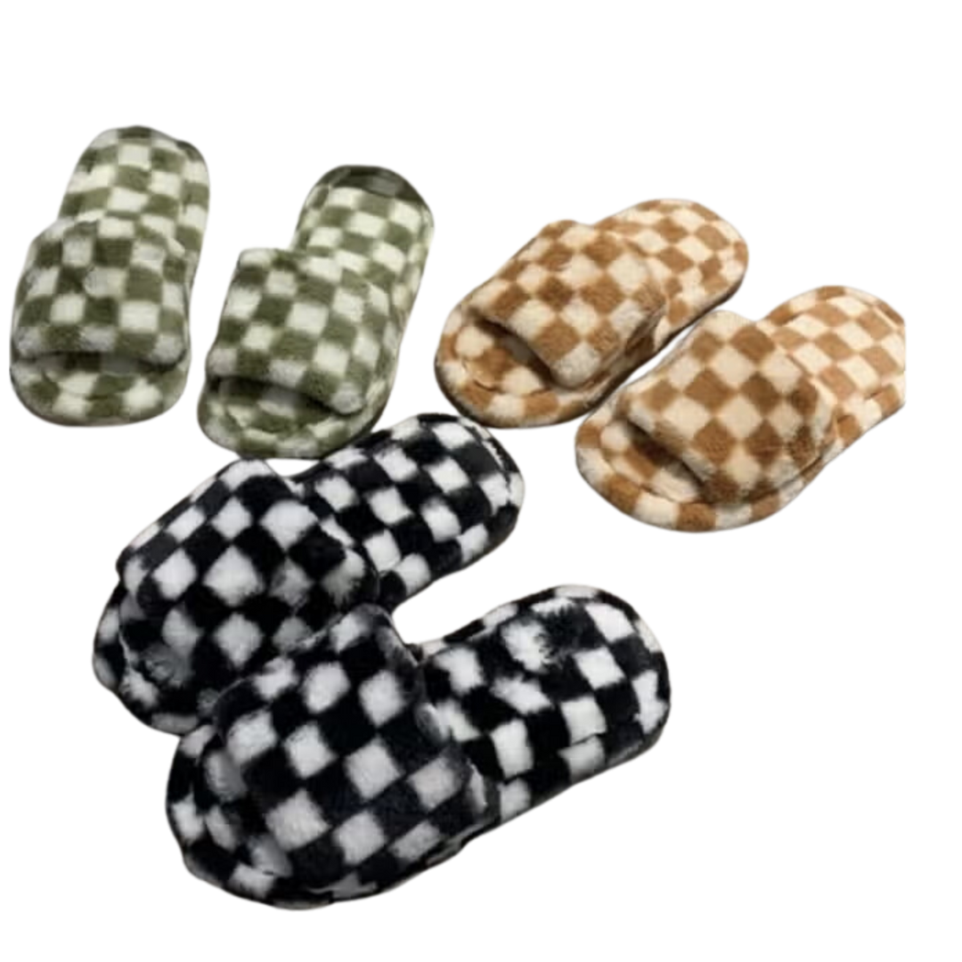 Checkered Fuzzy Slippers