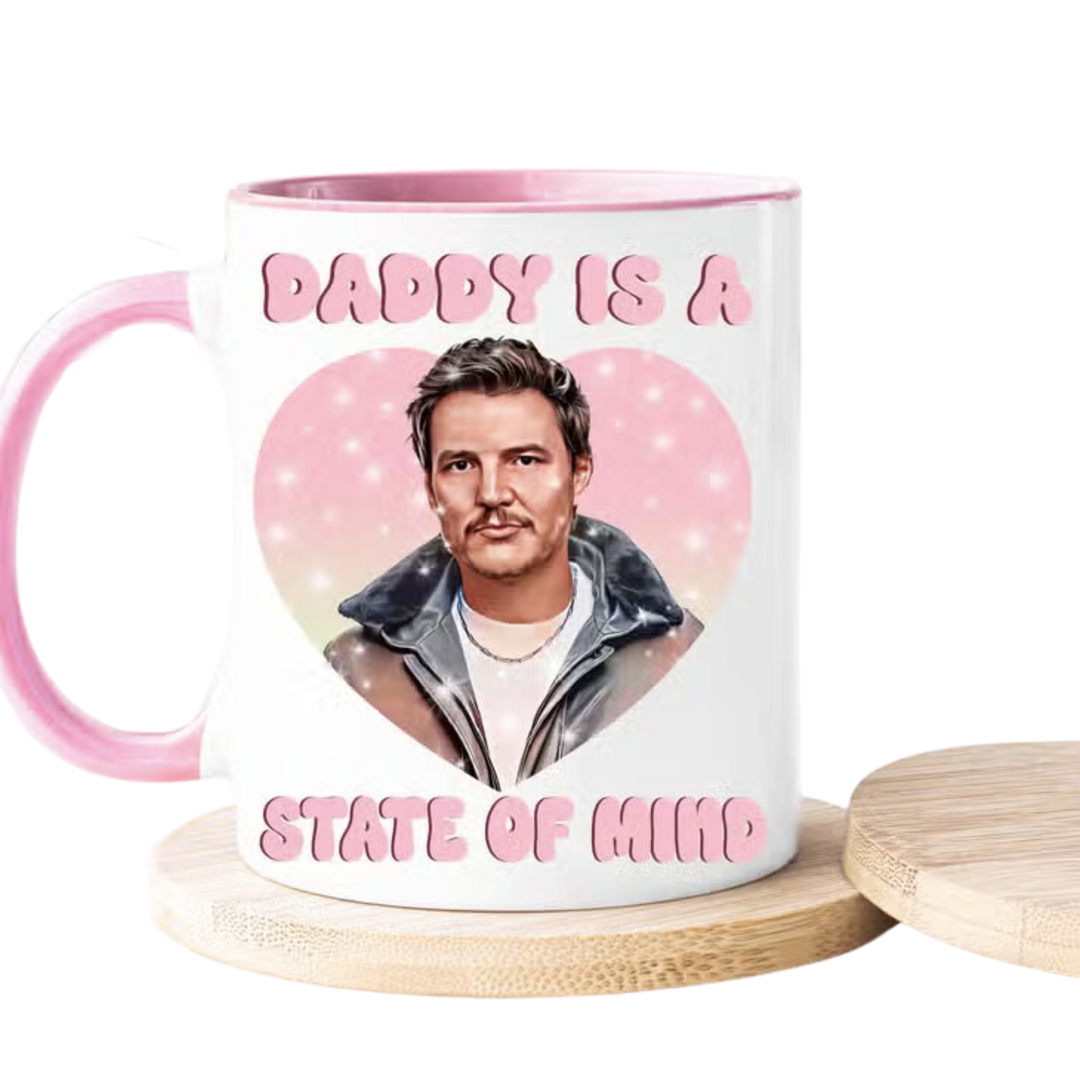 Daddy Is A State of Mind Coffee Mug with Pink Handle