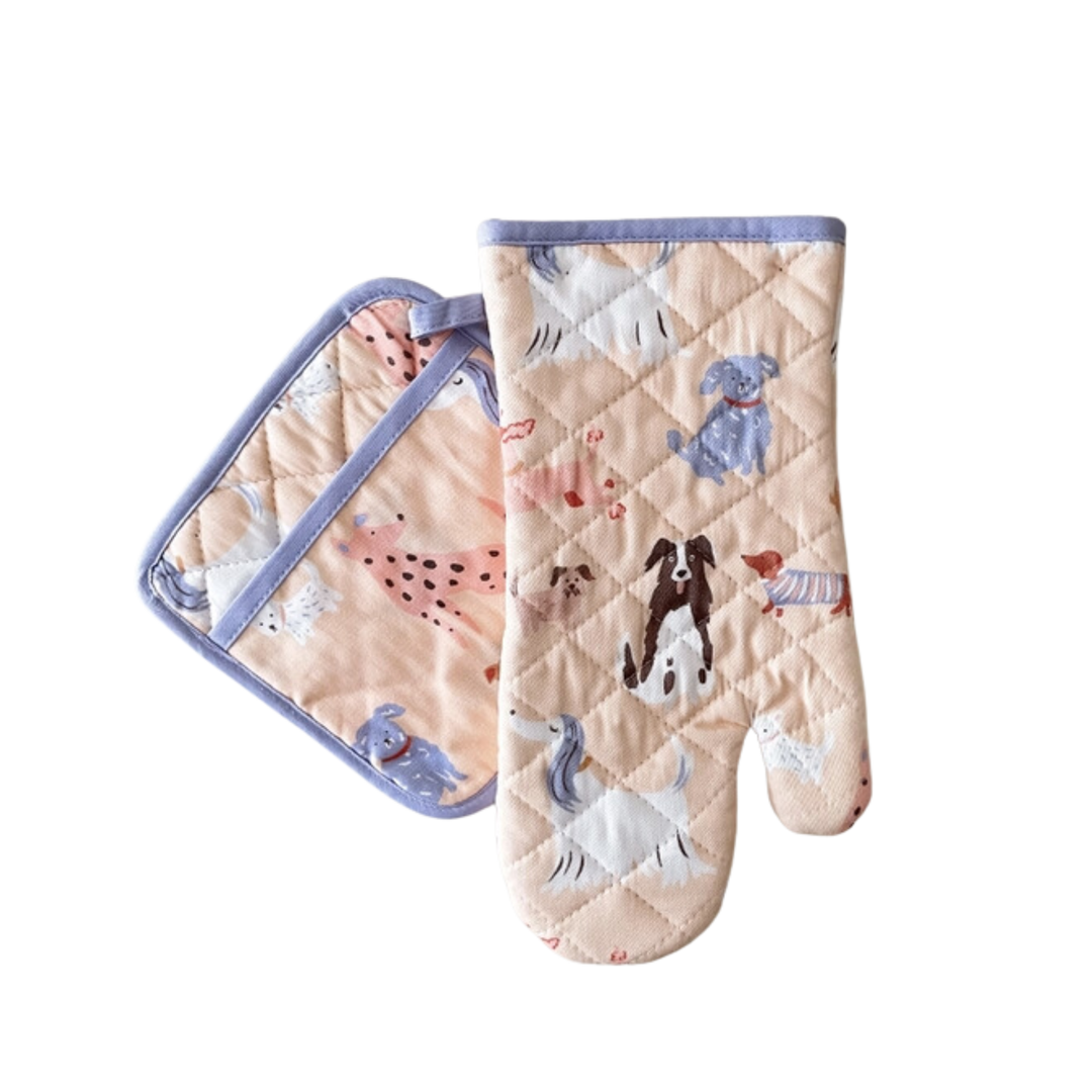 Dogs Oven Mitt + Pot Holder Set