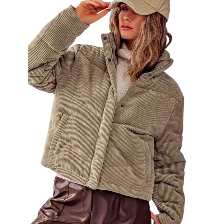 High Neck Corduroy Puffer Jacket