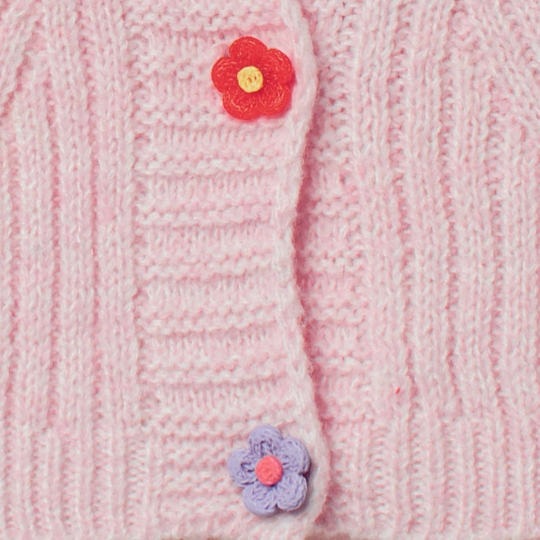 Flower Button Textured Knit Cardigan