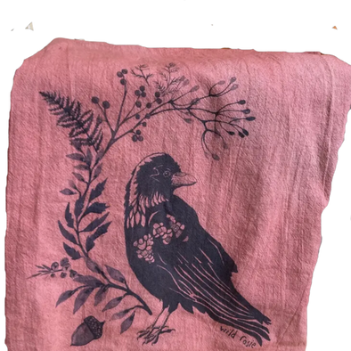 Forest Crow Hand Dyed Tea Towel