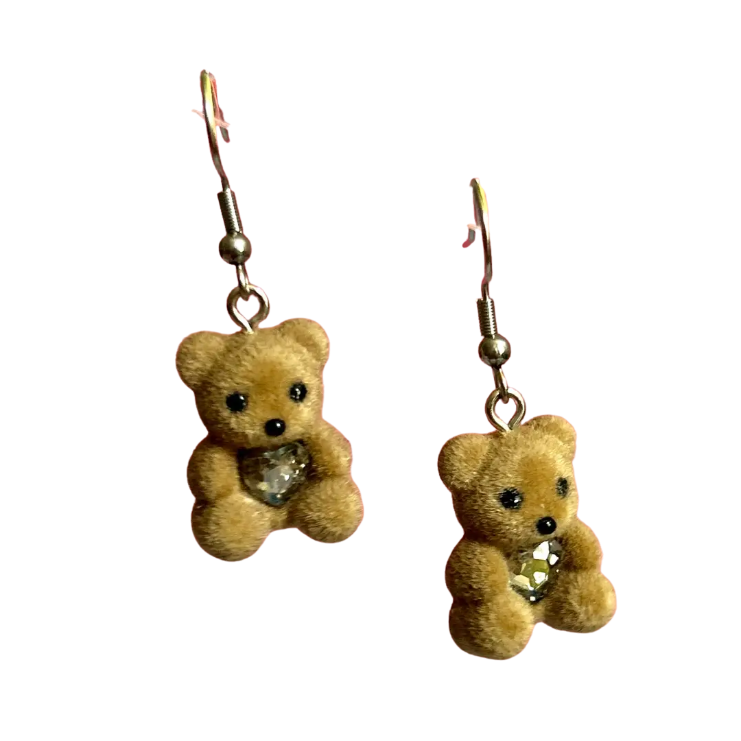 Flocked Teddy Bear Earrings