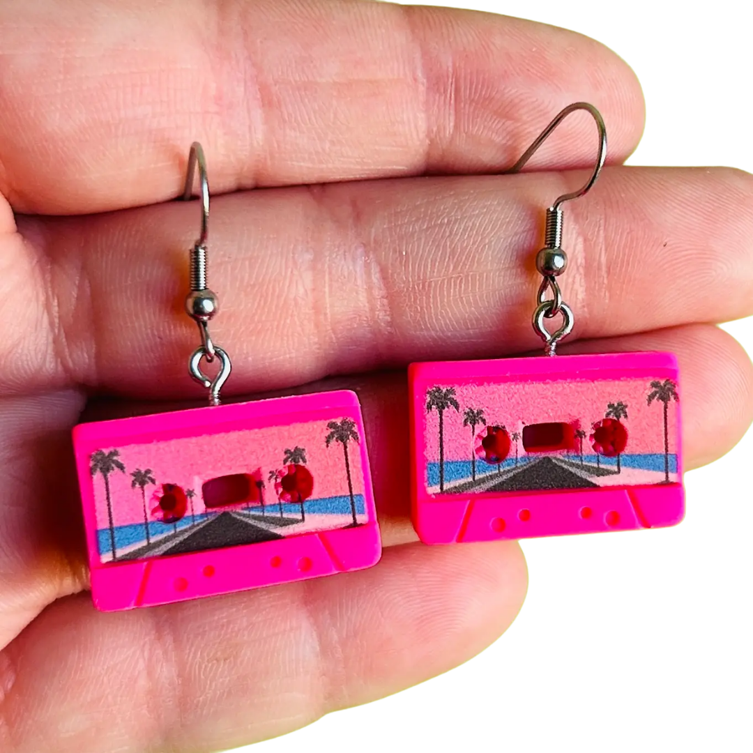 Pink Cassette Tape Earrings