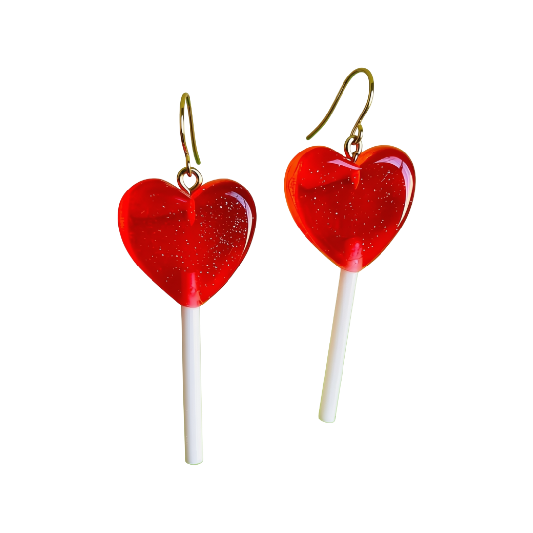 Red Heart Lollipop Earrings