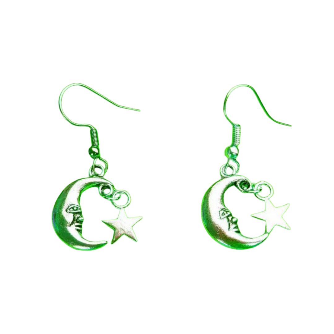 Silver Moon and Star Earrings