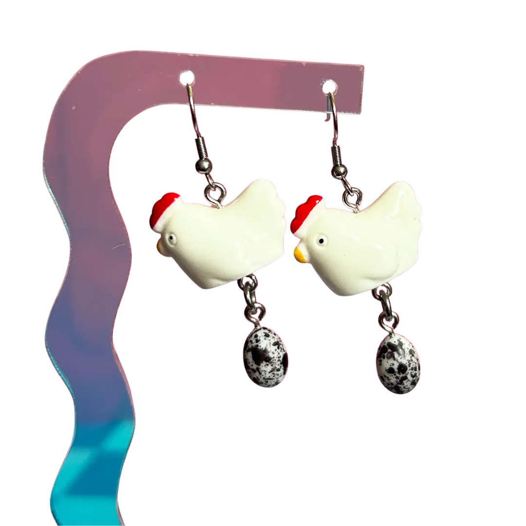 Chicken and Speckled Egg Earrings
