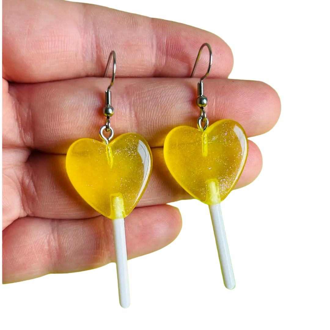 Pastel Glittery Heart Lollipop Earrings