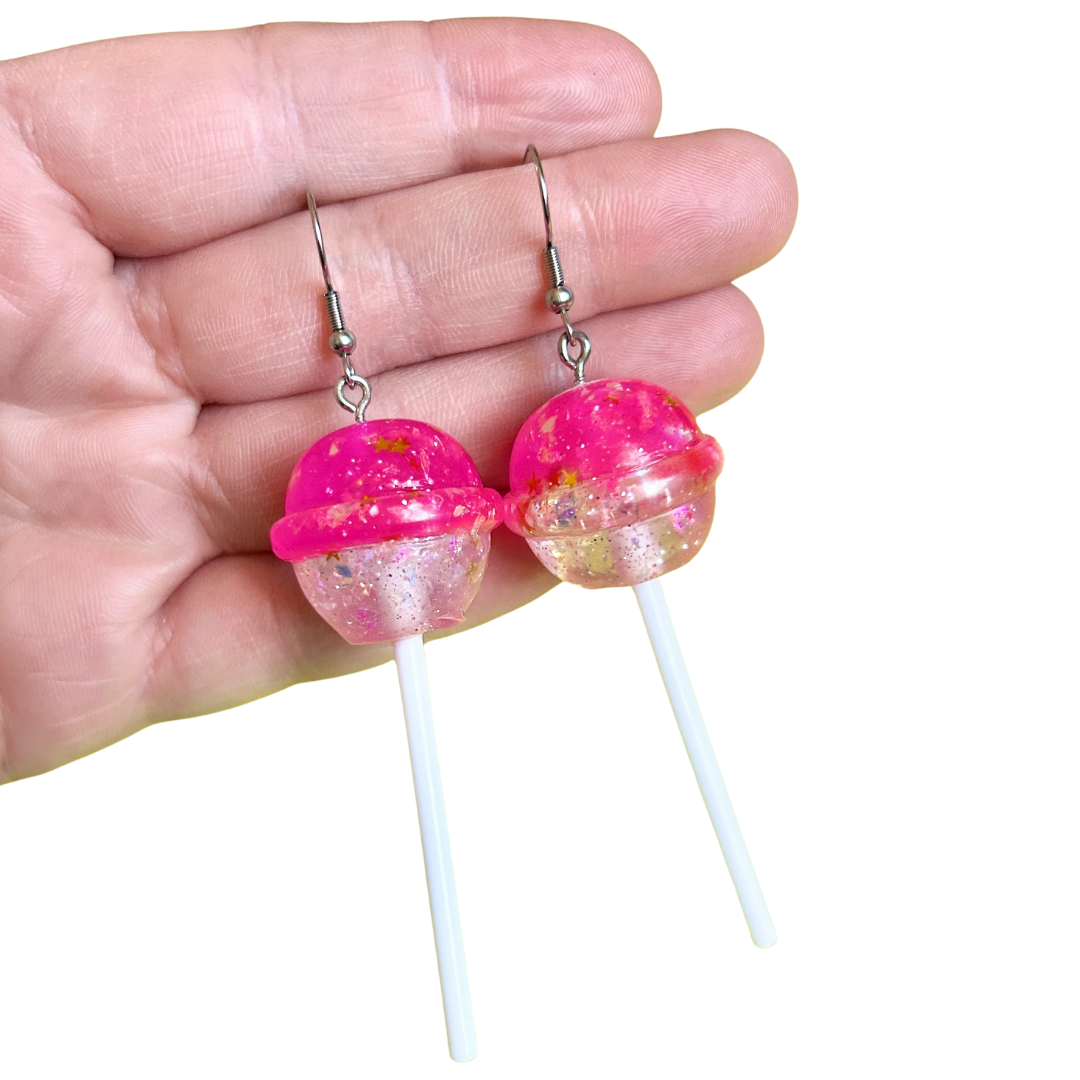 Glittery Pink Lollipop Earrings
