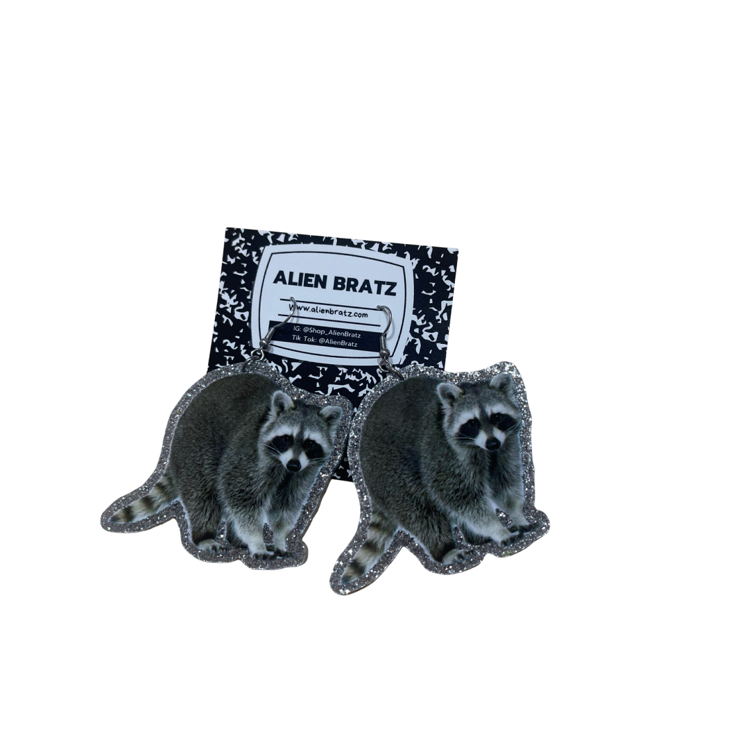 Raccoon Earrings (sparkly border)