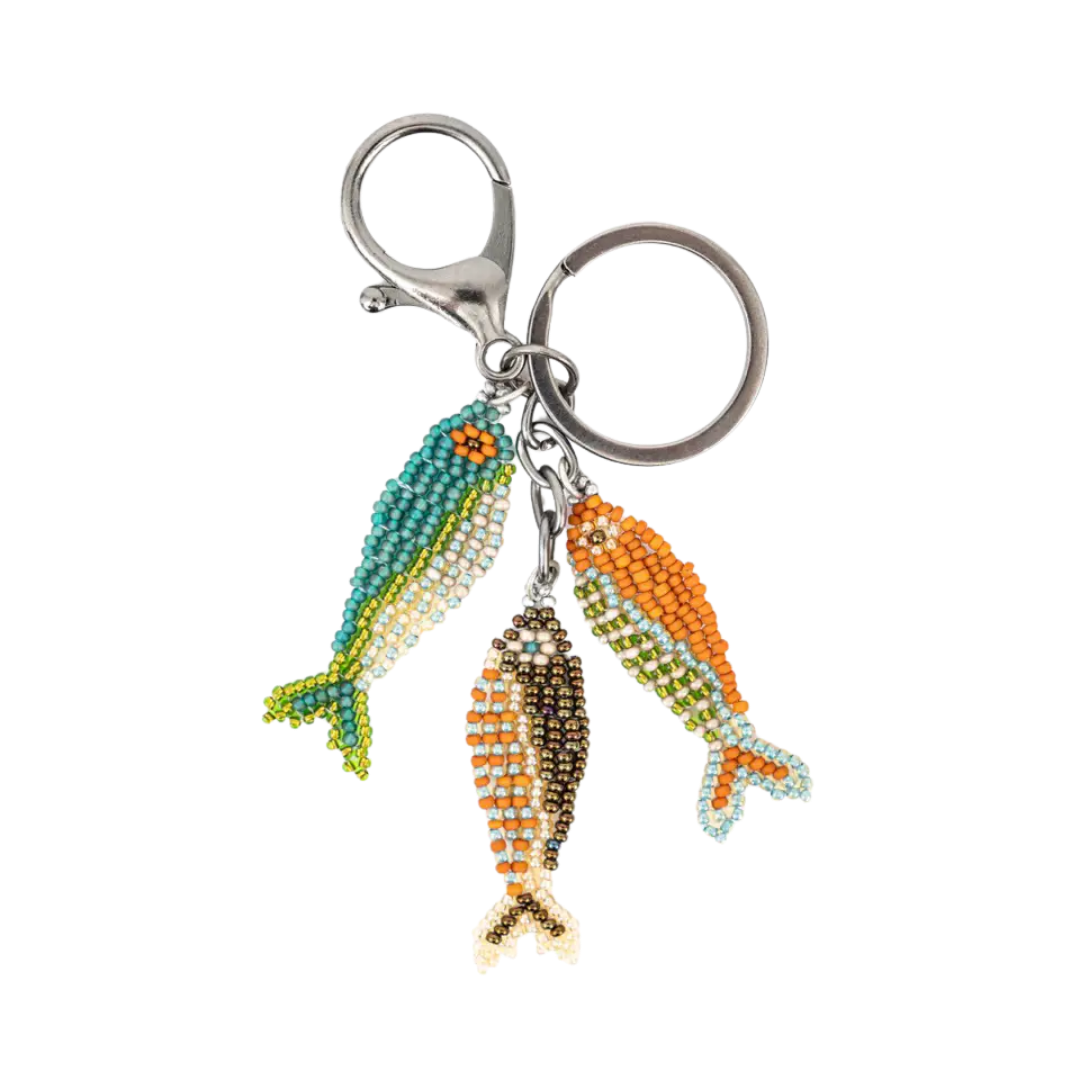 Three Fish Beaded Keychain