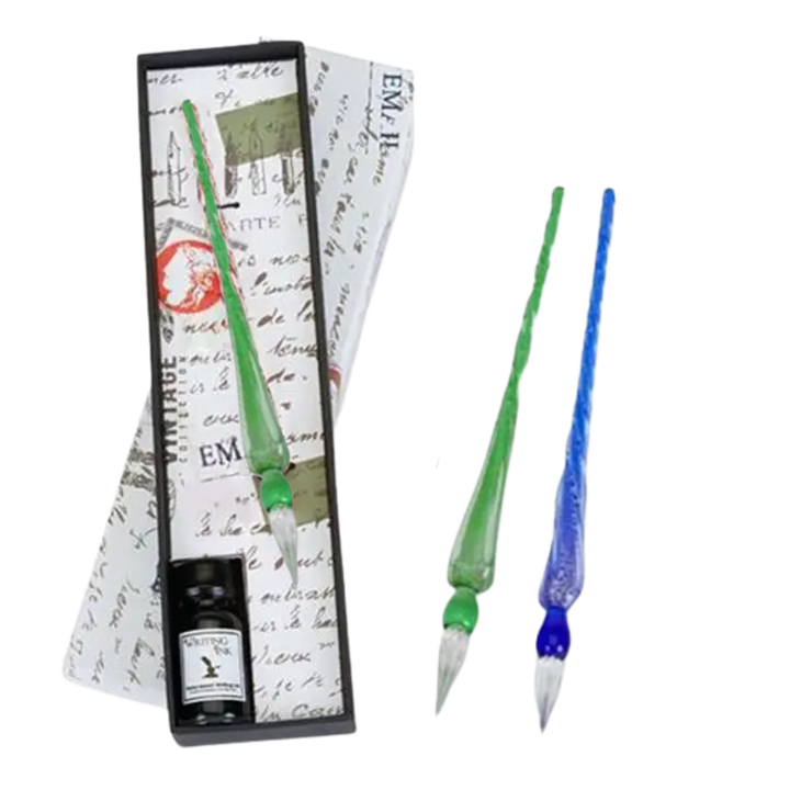 Glass Pen & Ink Sets - Blue or Green