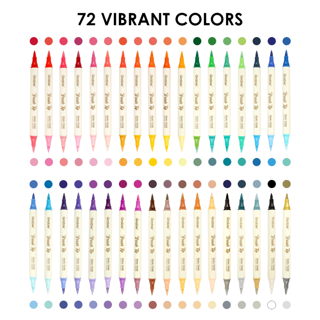 Dual Tone Brush Tip Acrylic Paint Marker Set of 36